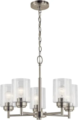 Kichler Winslow 19.75" Chandelier in Brushed Nickel, 5-Light Chandelier for Dining Room, Living Room, or Bedroom, Clear Seeded Glass, (19.75" W x 16" H), 44030NI