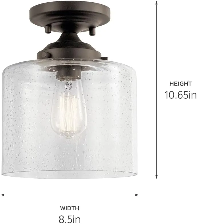 KICHLER Winslow 8.5" 1 Light Semi Flush with Clear Seeded Glass in Olde Bronze®