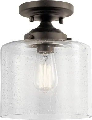 KICHLER Winslow 8.5" 1 Light Semi Flush with Clear Seeded Glass in Olde Bronze®