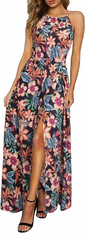KILIG Women's Summer Maxi Dress 2025 Casual Sleeveless Split Floral Sundress Beach Vacation Flowy Long Dresses