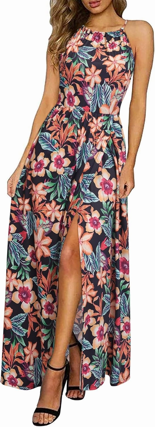 KILIG Women's Summer Maxi Dress 2025 Casual Sleeveless Split Floral Sundress Beach Vacation Flowy Long Dresses