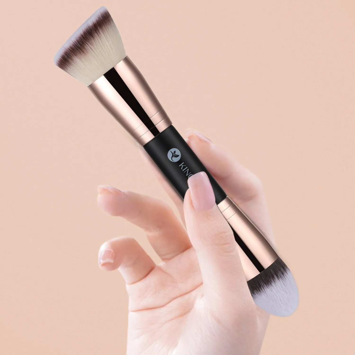 KINGMAS Foundation Makeup Brushes, 2Pcs Premium Double-Ended Makeup Brush (Flat/Angled/Angled Round/Tapered Top) for Buffing Liquid, Cream, Powder, Blending Face Brush