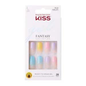 KISS Gel Fantasy Ready-to-Wear Press-On Gel Nails, “It's Destiny”, Long, Multi-Colored Pastel Tips with 24 Mega Adhesive Tabs, Pink Gel Glue, Manicure Stick, Mini File, and 28 Fake Nails