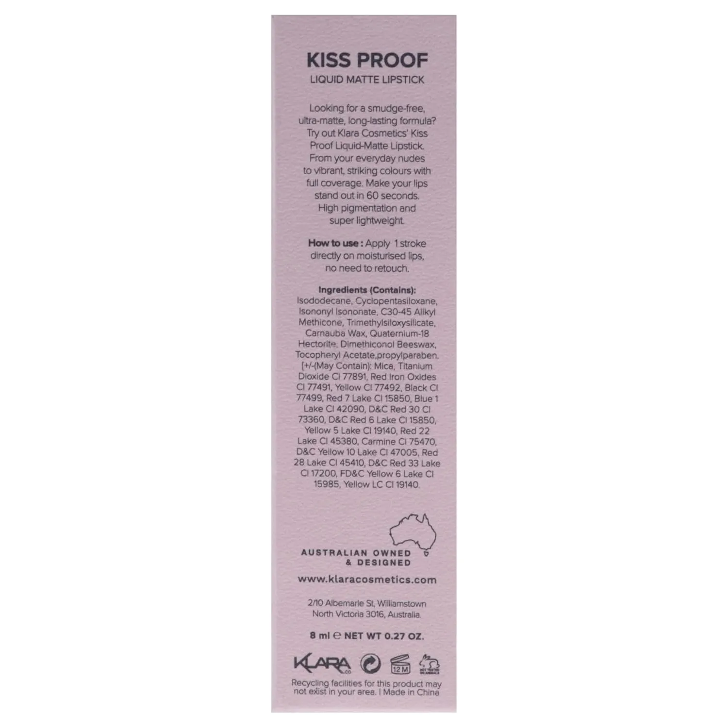 Klara Cosmetics Kiss Proof Lipstick Liquid Matte - Liquid Lipstick for Women - Long Lasting Lipstick - 14 Chocolate Temptation - 0.3 oz