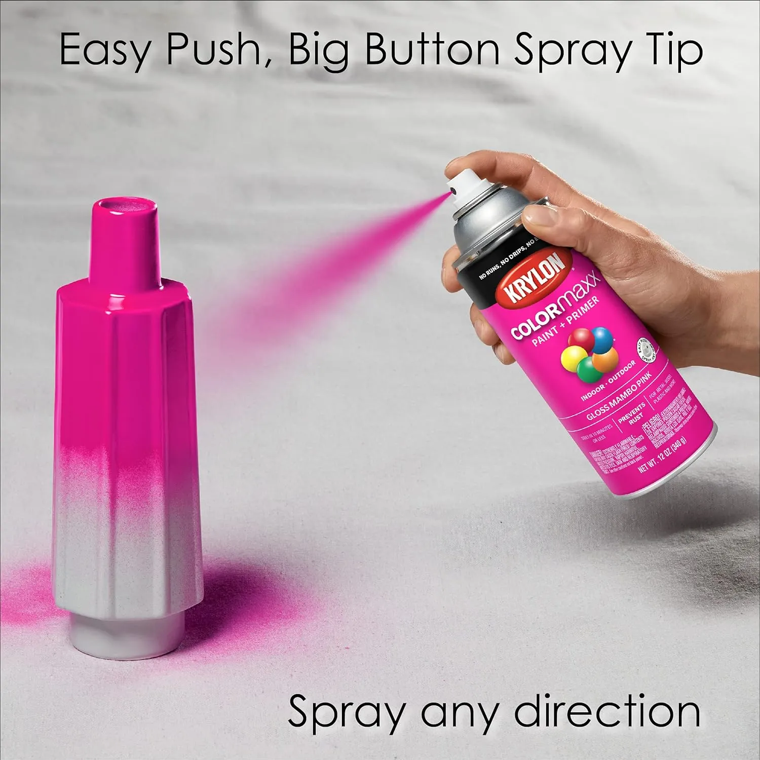 Krylon K05528007 COLORmaxx Spray Paint and Primer for Indoor/Outdoor Use, Gloss Mambo Pink, 12 Ounce (Pack of 2)