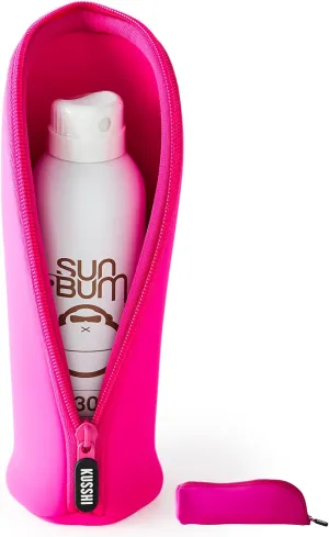 KUSSHI Neoprene Mini Makeup Pouch for Purse and Travel - Travel Pouch for Delicate Bottles and Beauty Items - For Foundations, Serums, Perfumes and More (Size Jumbo, Pink)