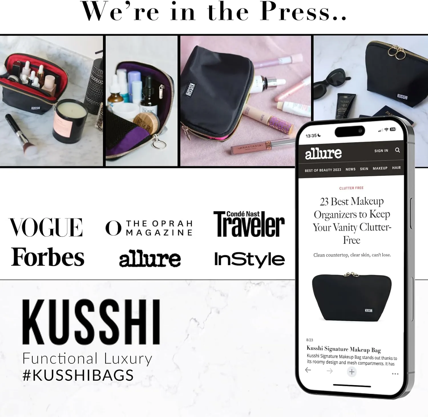 KUSSHI Neoprene Mini Makeup Pouch for Purse and Travel - Travel Pouch for Delicate Bottles and Beauty Items - For Foundations, Serums, Perfumes and More (Size Jumbo, Pink)
