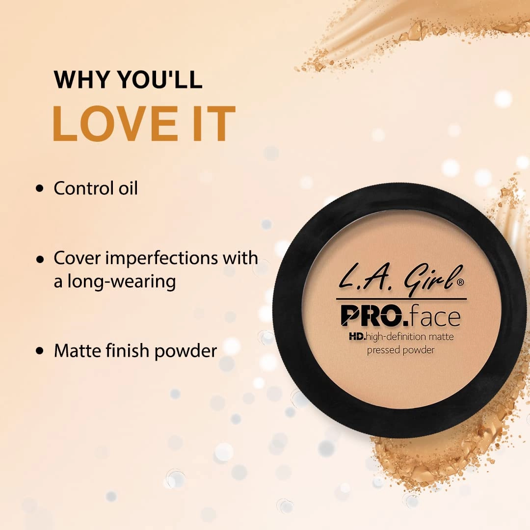 L.A. Girl Pro Face HD Matte Pressed Powder, Nude Beige, 0.25 Ounce (Pack of 3) (GPP605)