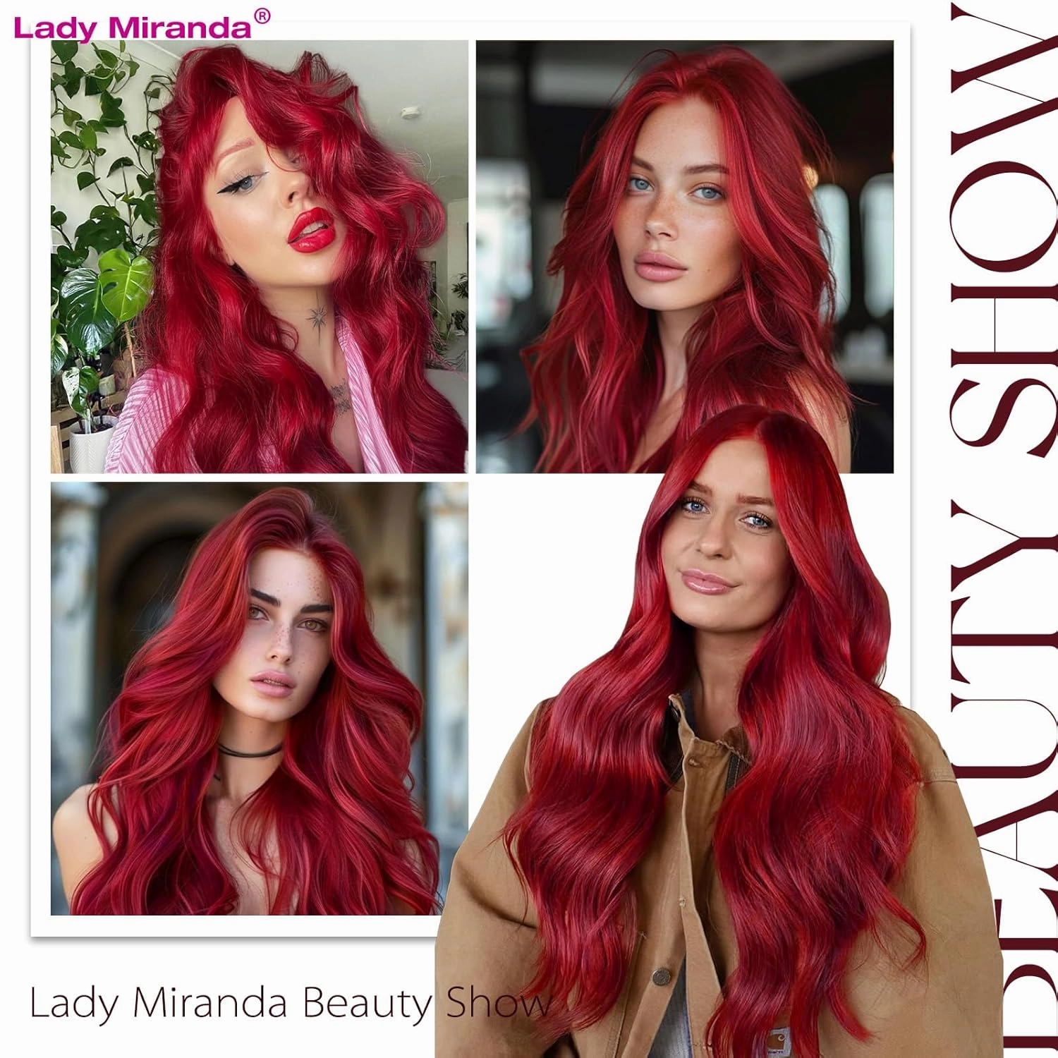 Lady Miranda 28 Inch Long Red Wig Synthetic Red Wigs for Women Long Wavy Wig Body Wave Wigs For Women Natural Middle Part Wigs For Daily Party Life (Red, 28 Inch)
