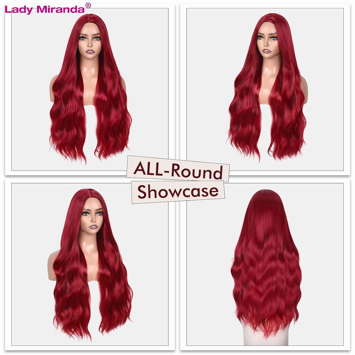 Lady Miranda 28 Inch Long Red Wig Synthetic Red Wigs for Women Long Wavy Wig Body Wave Wigs For Women Natural Middle Part Wigs For Daily Party Life (Red, 28 Inch)