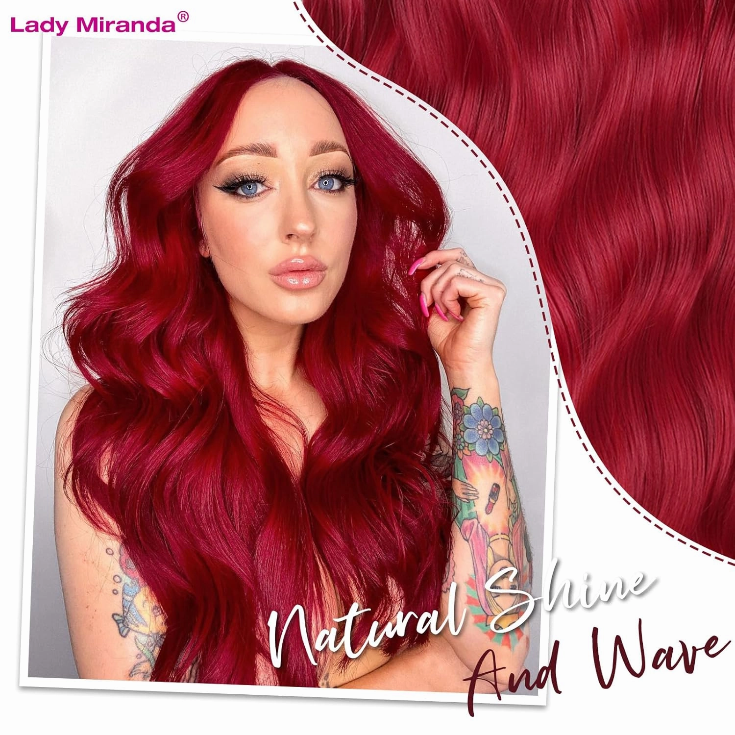 Lady Miranda 28 Inch Long Red Wig Synthetic Red Wigs for Women Long Wavy Wig Body Wave Wigs For Women Natural Middle Part Wigs For Daily Party Life (Red, 28 Inch)