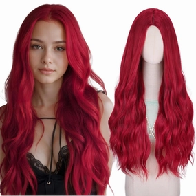 Lady Miranda 28 Inch Long Red Wig Synthetic Red Wigs for Women Long Wavy Wig Body Wave Wigs For Women Natural Middle Part Wigs For Daily Party Life (Red, 28 Inch)