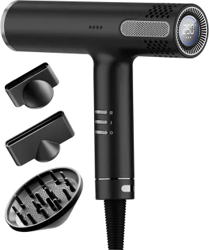 Lanvier Hair Dryer with Diffuser, Professional Ionic Blow Dryer with High Speed Brushless Motor, Compact Design for Fast Drying, Intelligent Heat, Airflow Control with LCD Display for All Hair Types
