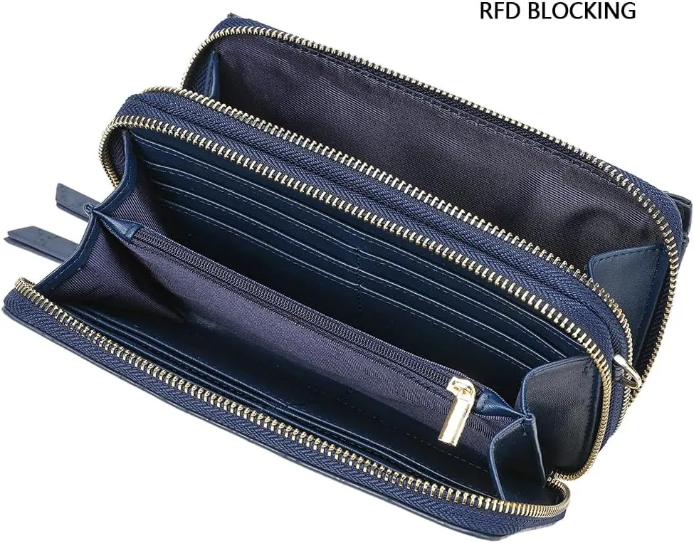 Lanyani RFID Crossbody Wallet Wristlet Purse with Phone Pocket For Women Vegan Leather