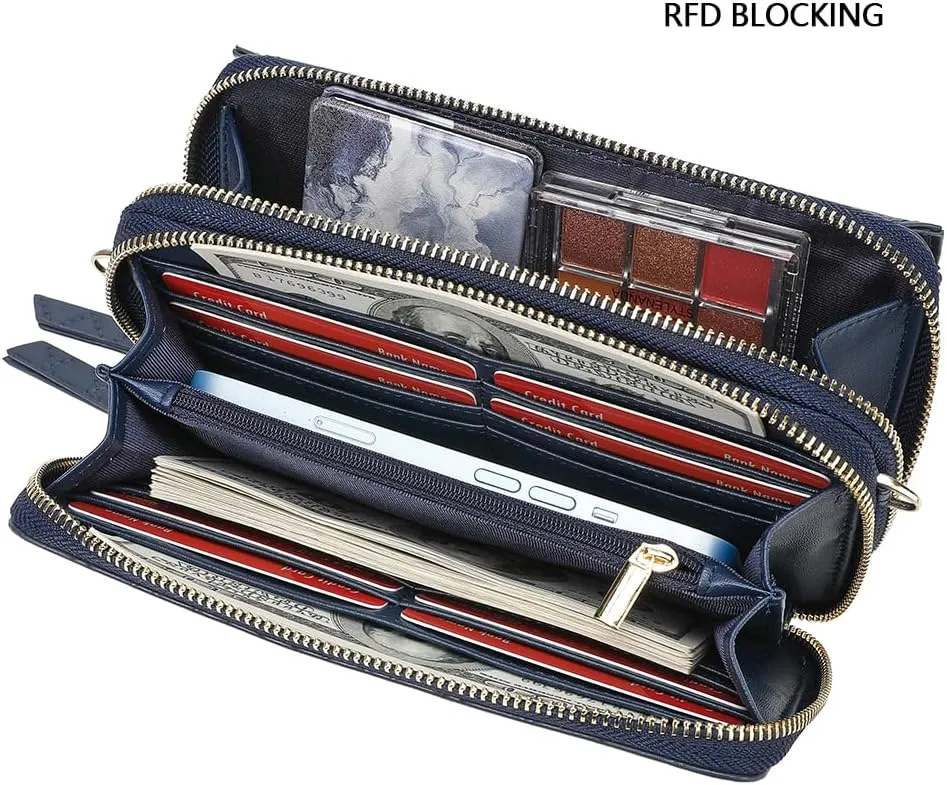 Lanyani RFID Crossbody Wallet Wristlet Purse with Phone Pocket For Women Vegan Leather