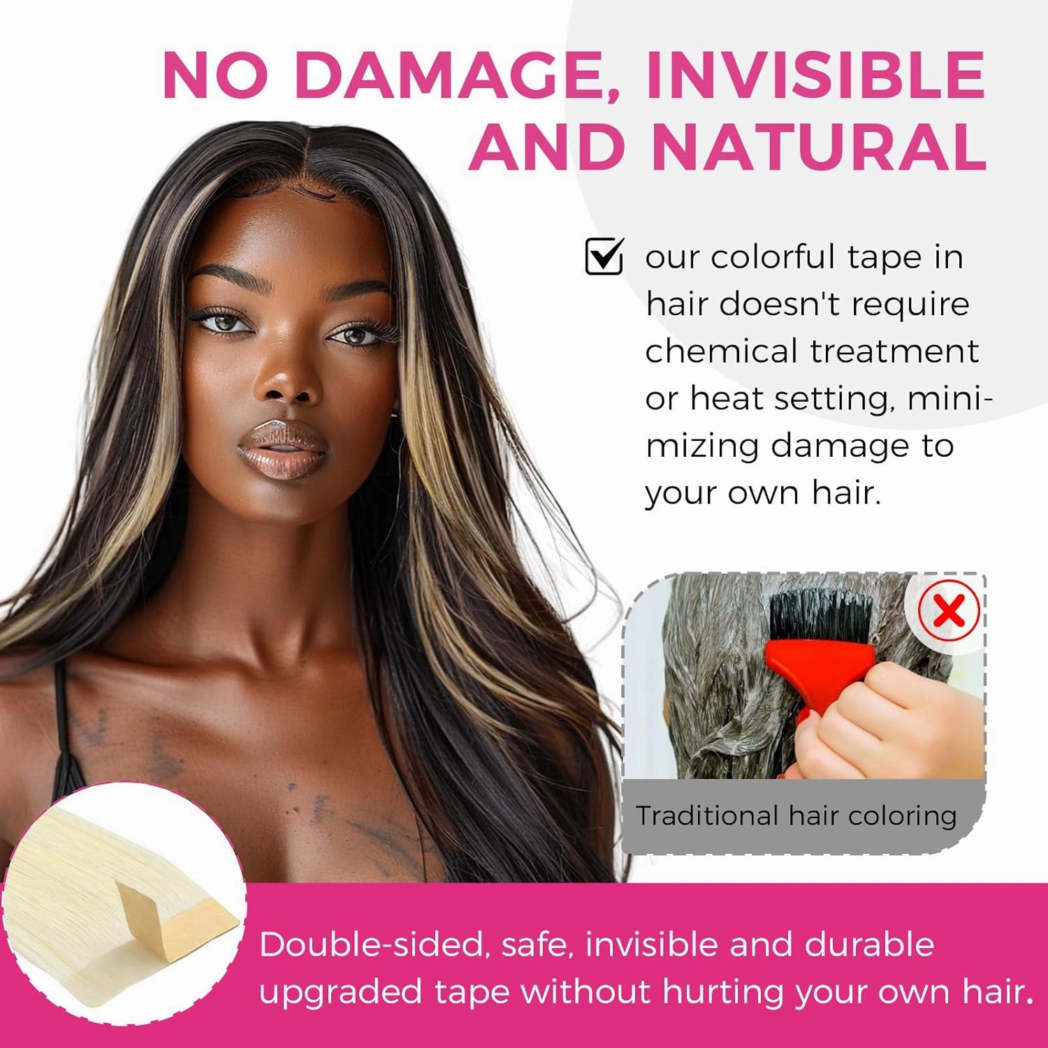 Lashey Human Hair Extensions 25g 10pcs 14 Inch #613 Blonde Tape in Extensions with Highlighted Effect Straight Invisible Hair Extensions for Women