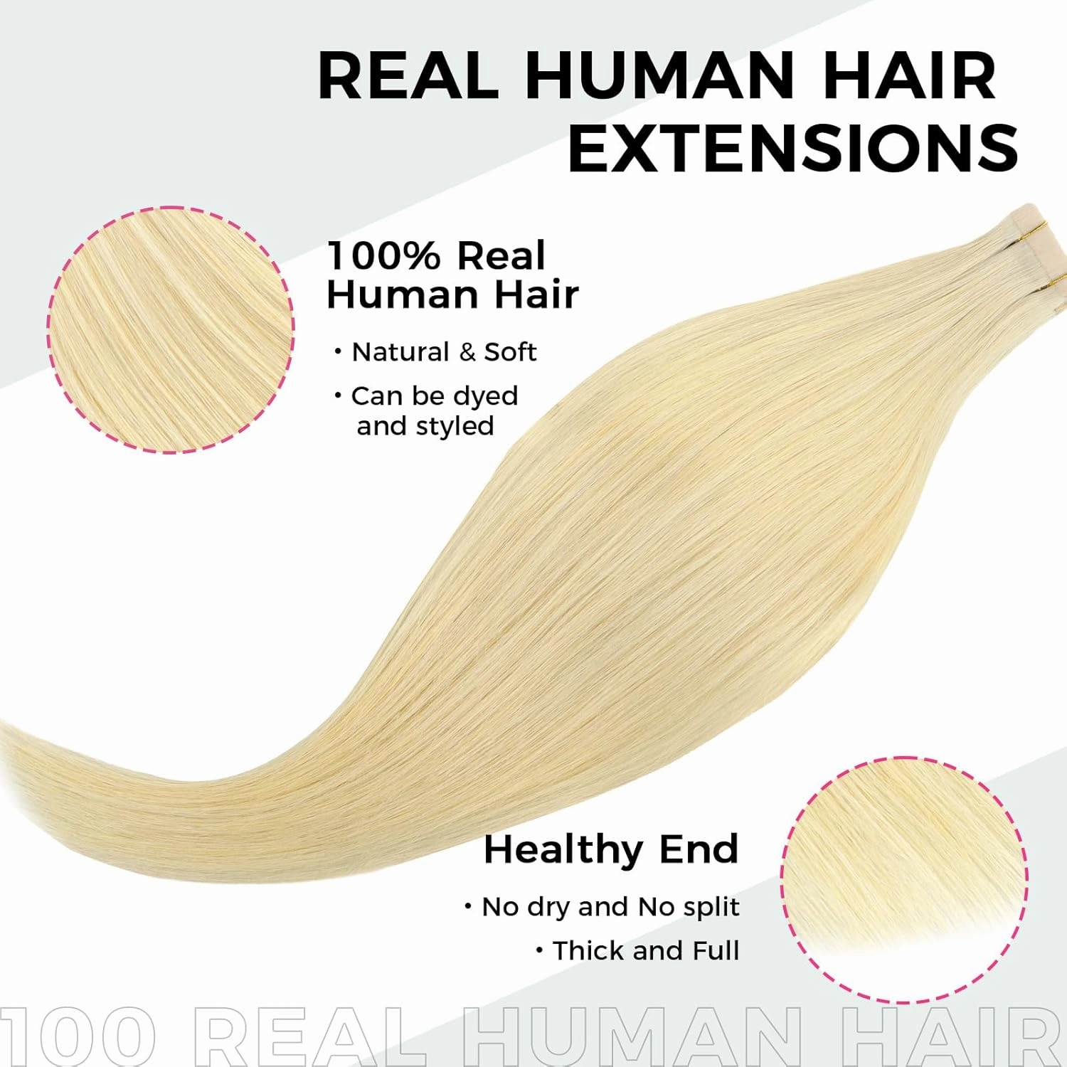Lashey Human Hair Extensions 25g 10pcs 14 Inch #613 Blonde Tape in Extensions with Highlighted Effect Straight Invisible Hair Extensions for Women