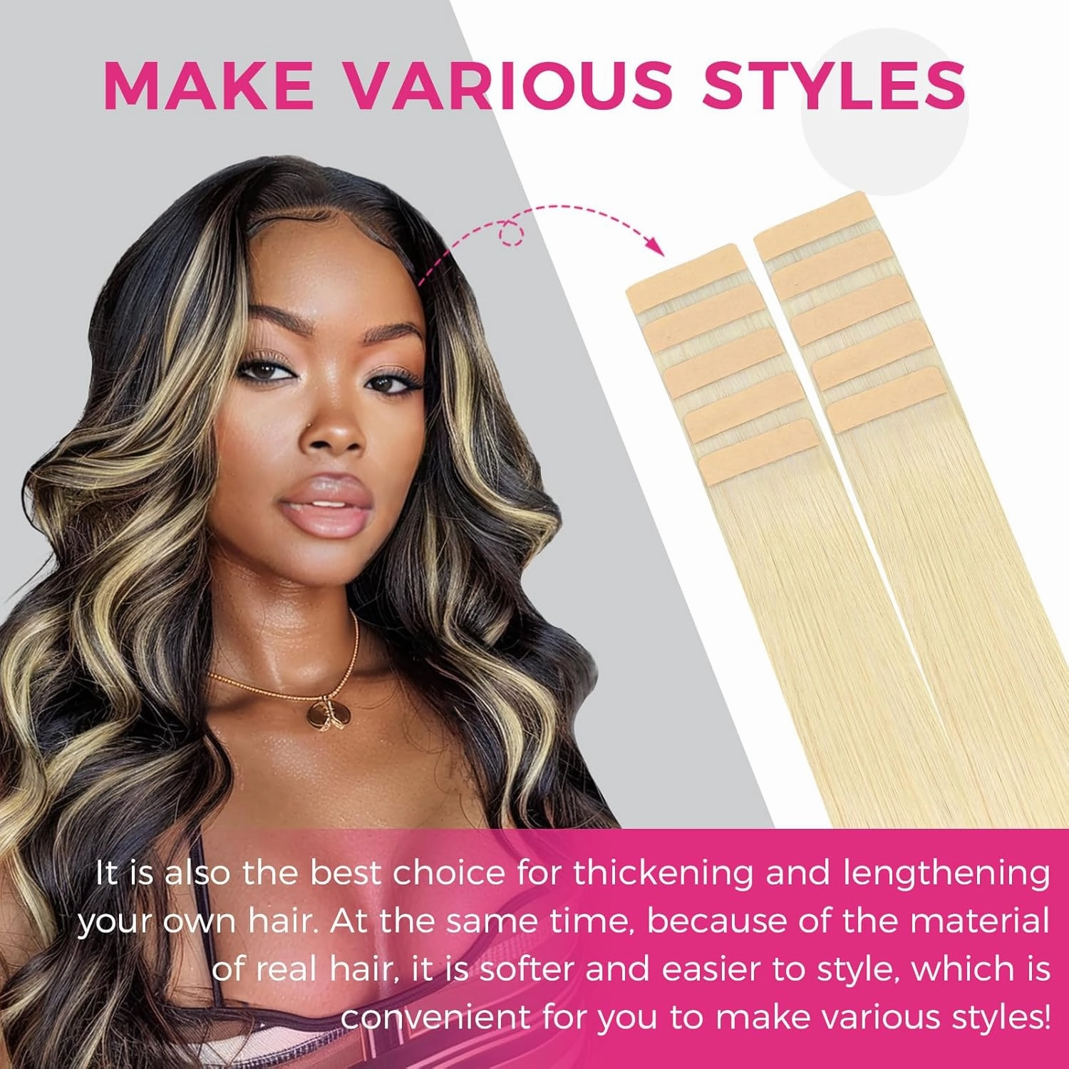 Lashey Human Hair Extensions 25g 10pcs 14 Inch #613 Blonde Tape in Extensions with Highlighted Effect Straight Invisible Hair Extensions for Women