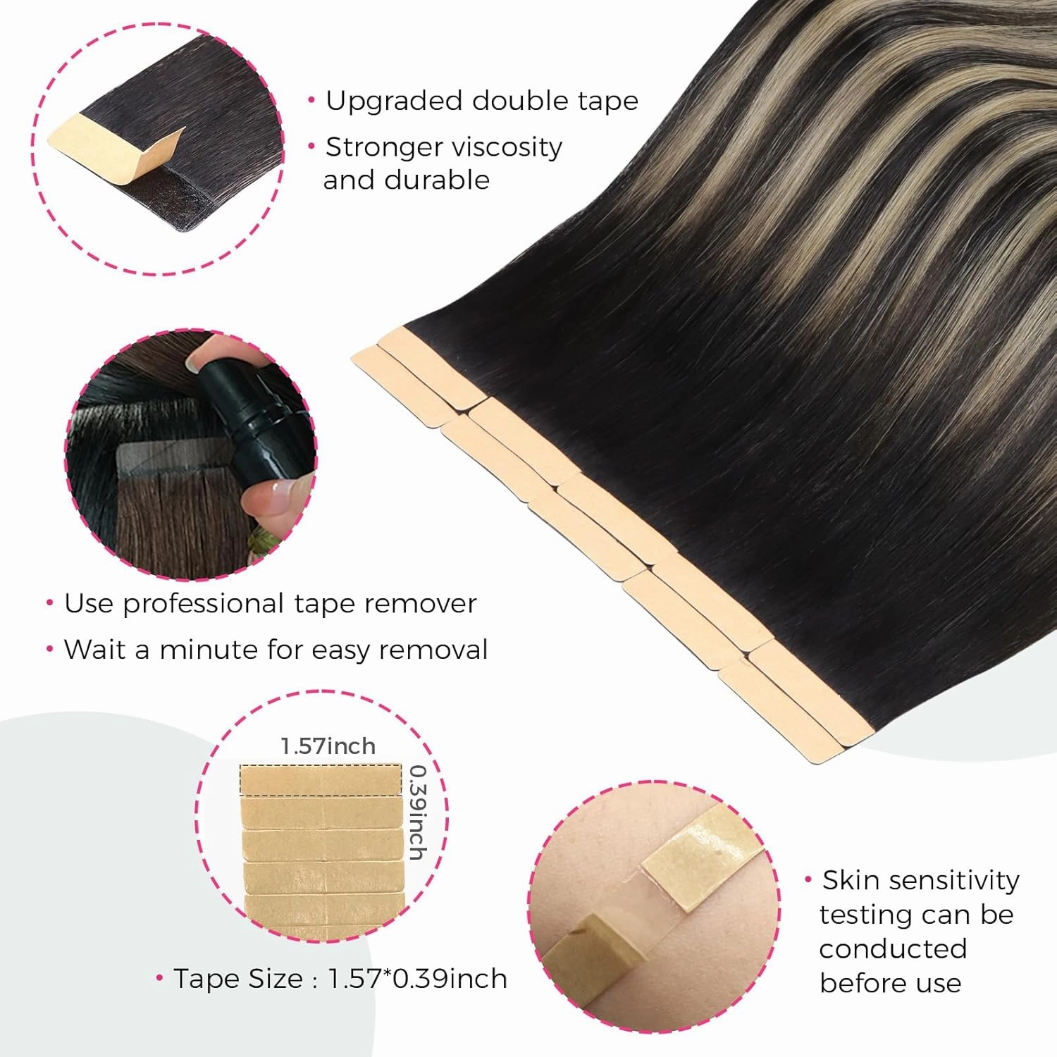 Lashey Tape in Hair Extensions 25g 10pcs 14 Inch Straight Balayage Natural Black to Light Blonde Highlighted Hair Extensions Tape in Hair for Women