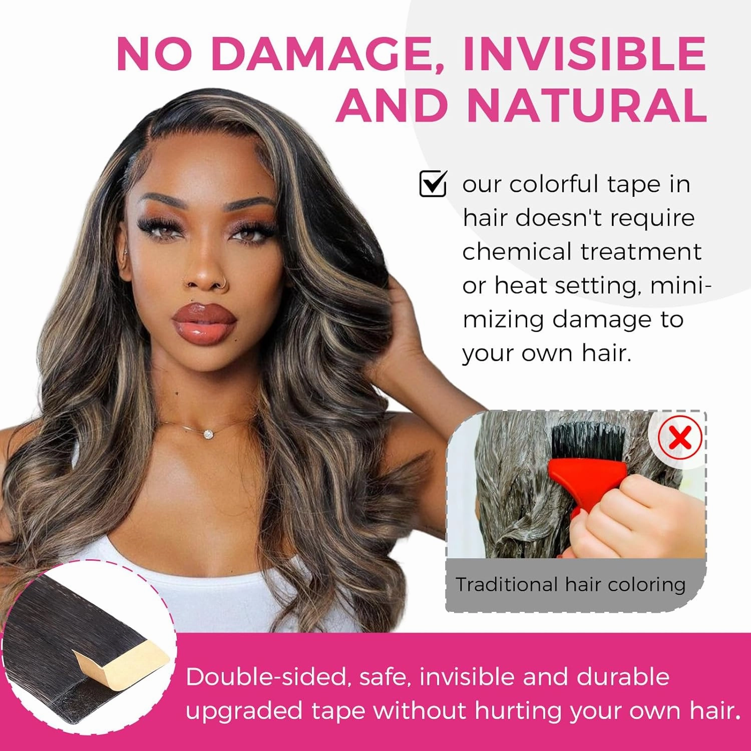 Lashey Tape in Hair Extensions 25g 10pcs 14 Inch Straight Balayage Natural Black to Light Blonde Highlighted Hair Extensions Tape in Hair for Women