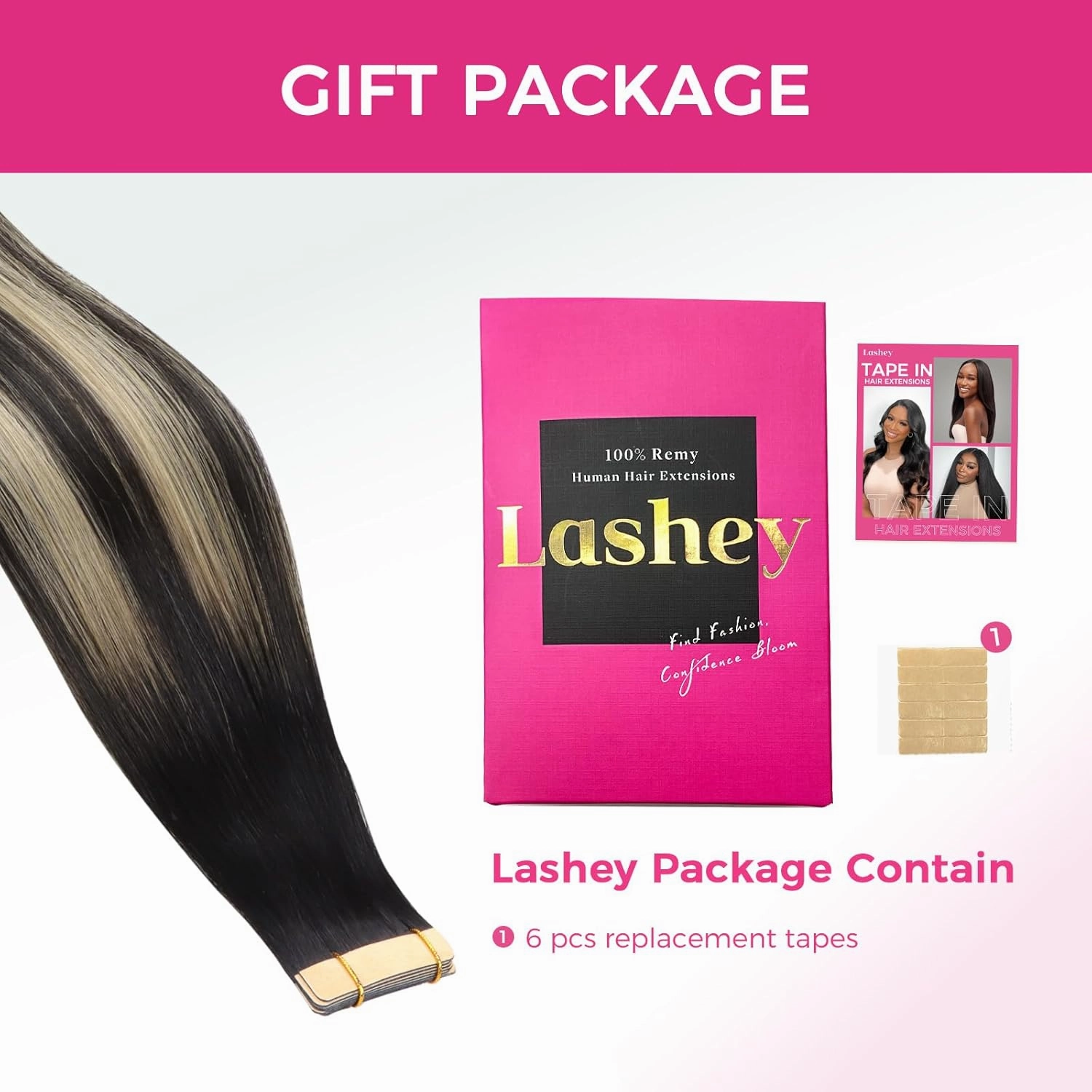 Lashey Tape in Hair Extensions 25g 10pcs 14 Inch Straight Balayage Natural Black to Light Blonde Highlighted Hair Extensions Tape in Hair for Women