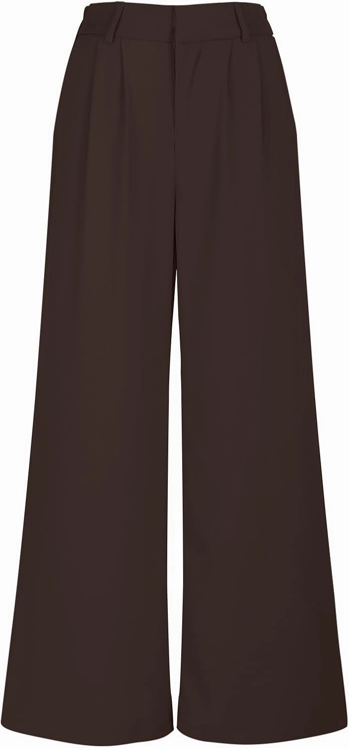 Lastesso Pants for Women Solid Straight Wide Leg Trousers with Pcoekts High Waisted Baggy Business Casual Suit Pants