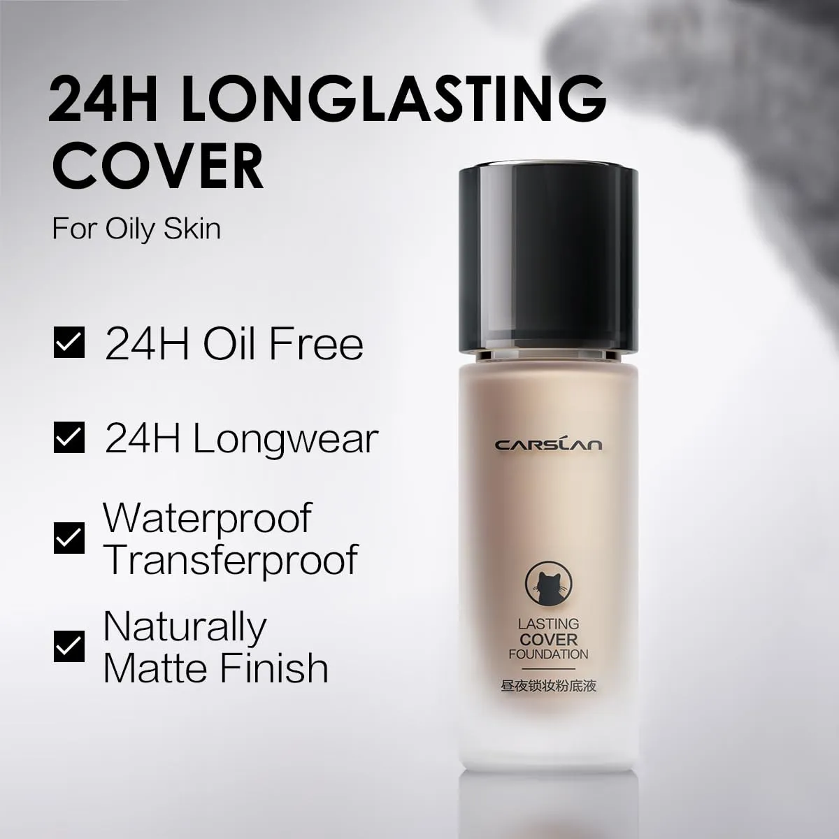 Lasting Cover Foundation, 24H Longlasting Full Coverage Matte Finish Face Makeup, Poreless, Lightweight, Waterproof, Oil Free Liquid Foundation, N01