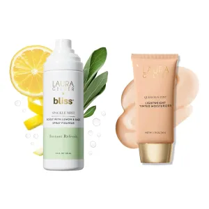 LAURA GELLER Spackle Mist Lemon & Sage   Quench-n-Tint: Dewy Makeup Setting Spray   Quench-n-Tint Foundation, Porcelain/Fair