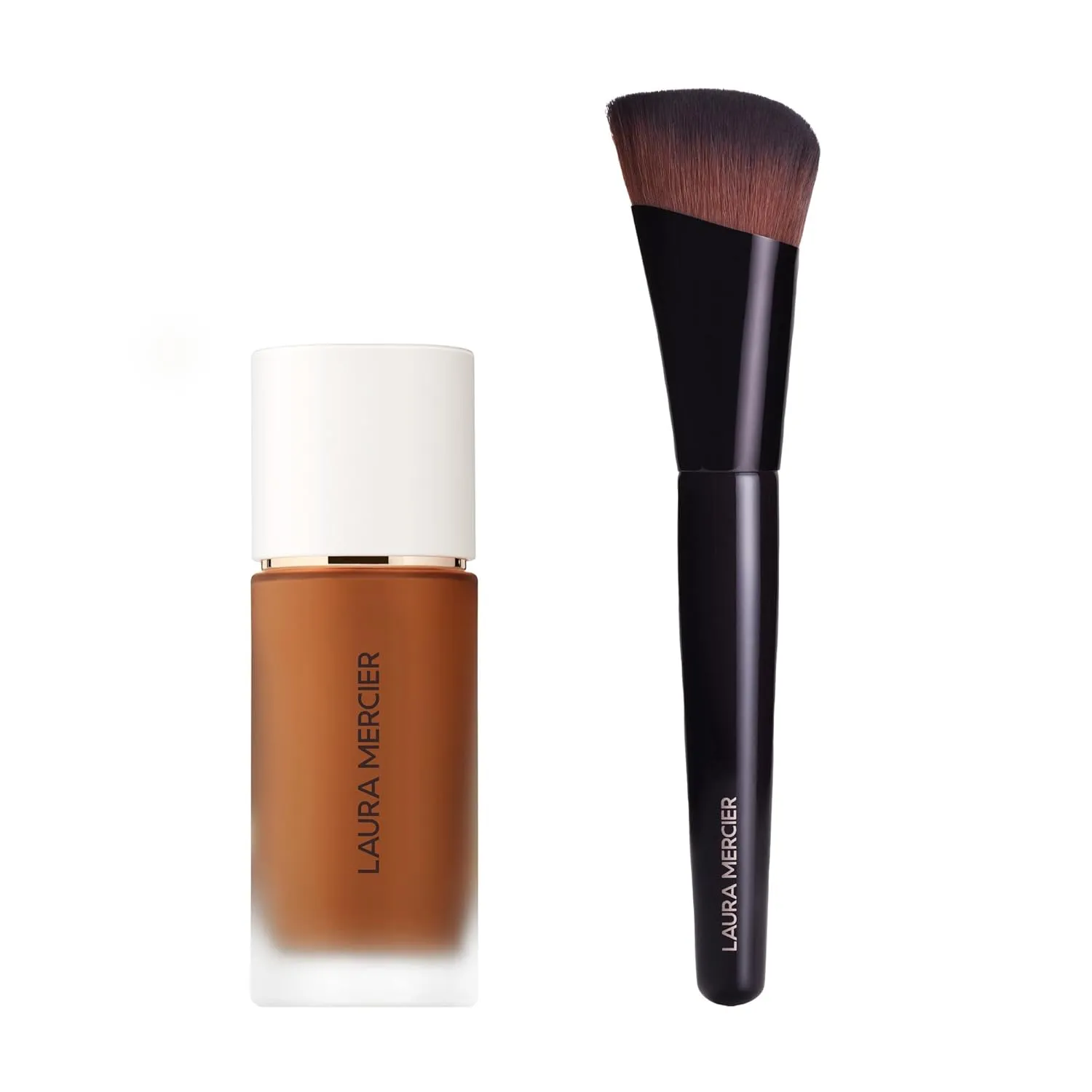 Laura Mercier Real Flawless Weightless Perfecting Waterproof Liquid Foundation: Medium-Buildable Coverage, 12 HR Fade-Proof Wear, Hydrating, Non-Comedogenic, 6W1 Ganache   Foundation Brush Bundle