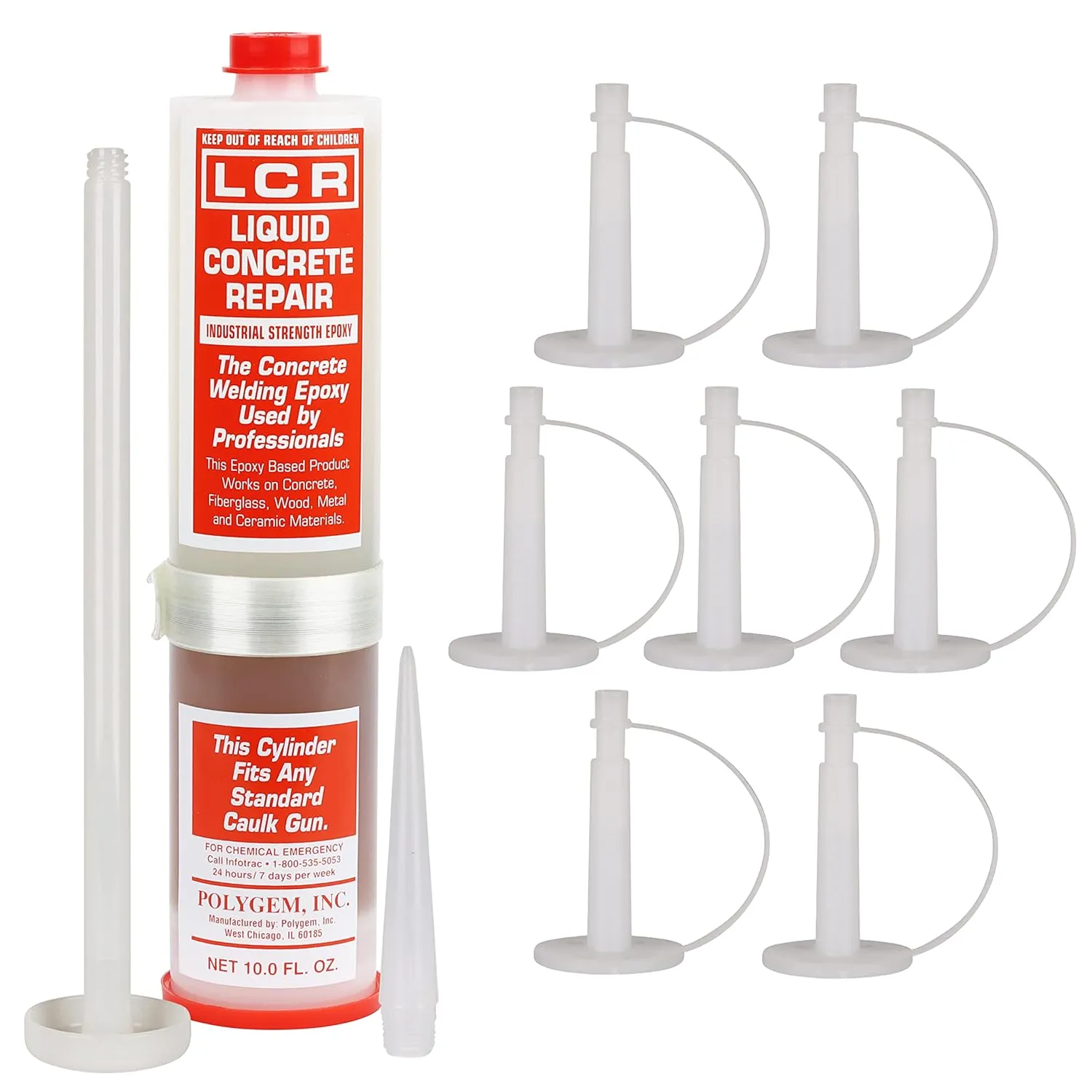 LCR Injection Epoxy Part A Resin and Part B Hardener with 7 Injection Ports for Repair of Concrete Foundation Cracks, Use LCR Repair Paste for Vertical Cracks or Alone on Horizontal Surfaces