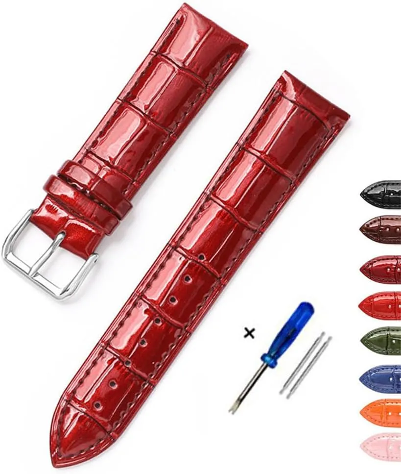 Leather Bracelets 12mm 14mm 16mm 18mm 20mm 22mm Watch Strap Pin Buckle Shiny Leather Band Wrist Belt Tool
