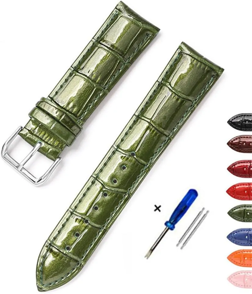 Leather Bracelets 12mm 14mm 16mm 18mm 20mm 22mm Watch Strap Pin Buckle Shiny Leather Band Wrist Belt Tool