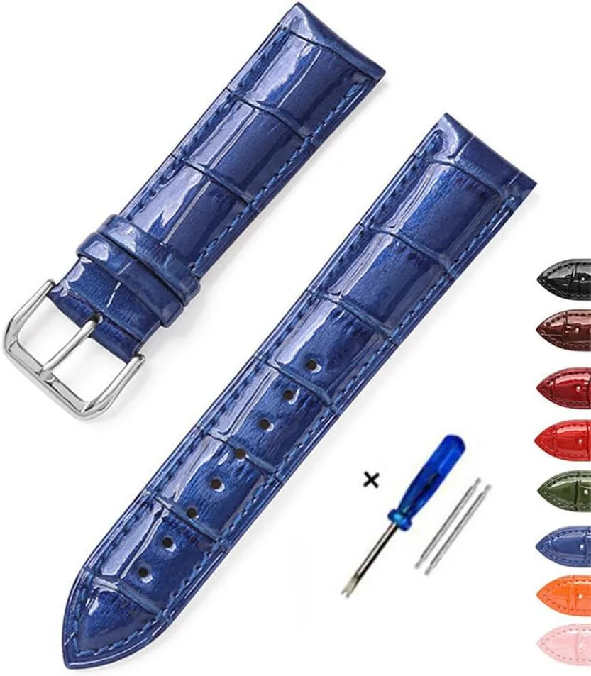 Leather Bracelets 12mm 14mm 16mm 18mm 20mm 22mm Watch Strap Pin Buckle Shiny Leather Band Wrist Belt Tool