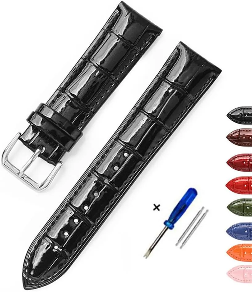 Leather Bracelets 12mm 14mm 16mm 18mm 20mm 22mm Watch Strap Pin Buckle Shiny Leather Band Wrist Belt Tool
