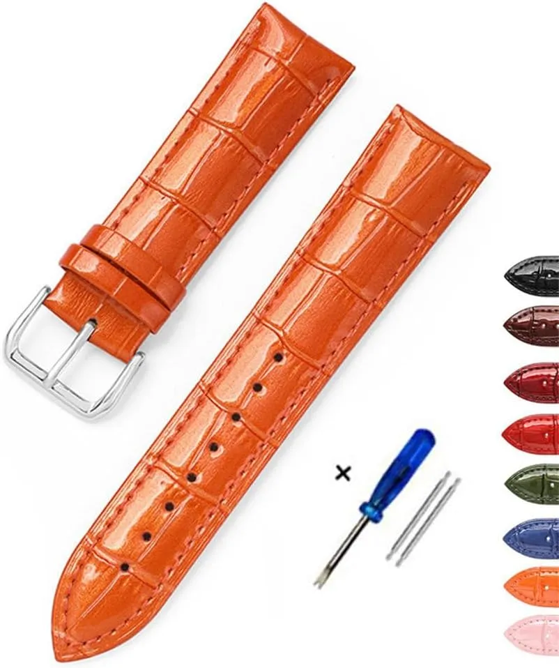 Leather Bracelets 12mm 14mm 16mm 18mm 20mm 22mm Watch Strap Pin Buckle Shiny Leather Band Wrist Belt Tool