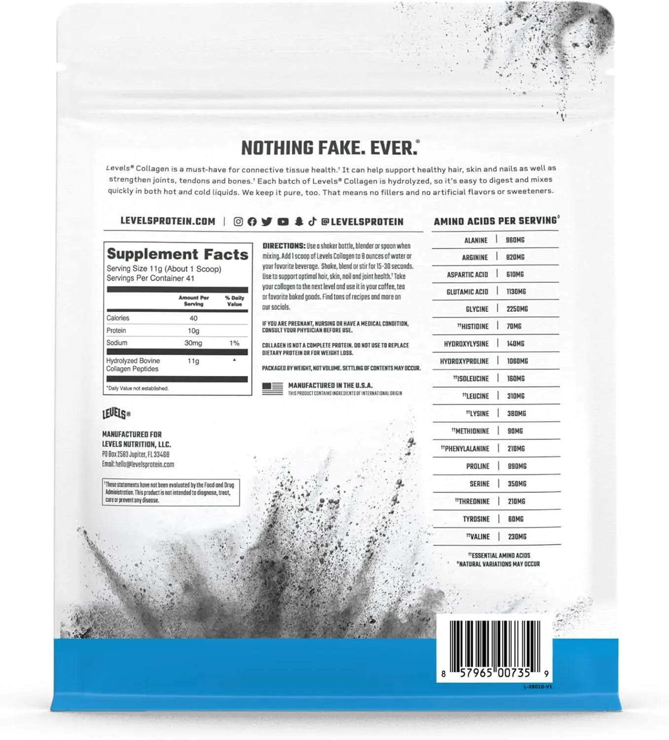 Levels Collagen Peptides, No Artificial Ingredients, 11G of Collagen, Unflavored, 1LB