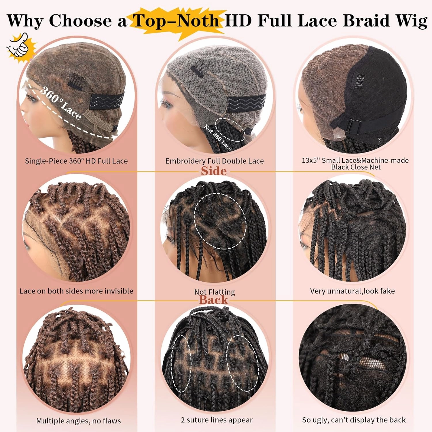 Lexqui 360° HD Full Lace Braided Wigs for Women Knotless Braided Wigs Butterfly Box Braid Wig with Baby Hair Synthetic Hair Braided Lace Front Wigs Brown 36Inch