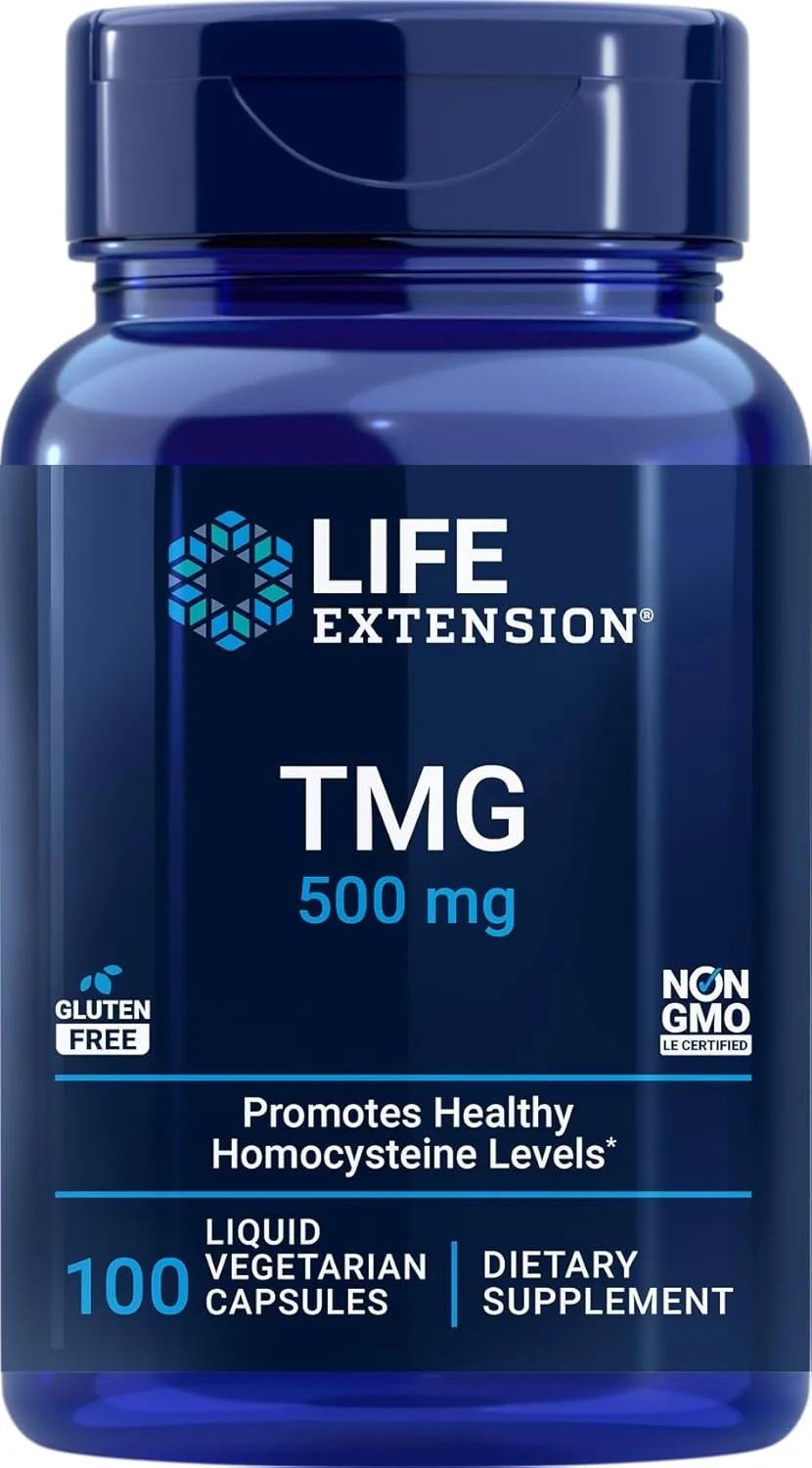 Life Extension TMG 500mg, 100 Liquid Veg Caps - Trimethylglycine (Glycine Betaine) Supplement - Gluten Free, Non-GMO, Vegetarian