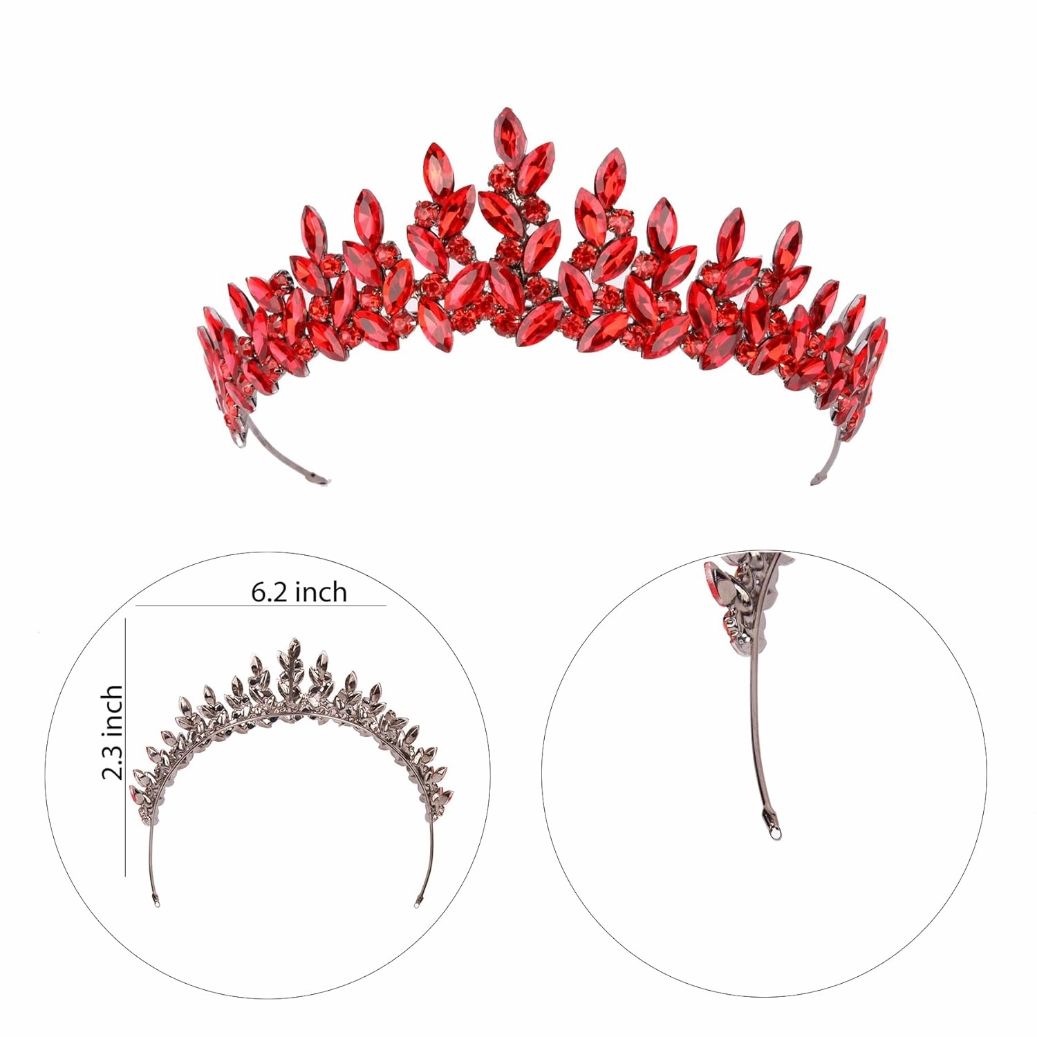 LIMELIA Women's Tiara-Crown for Henna Wedding Party | Glitter Hair Accessories for Bridal Birthday Pageant Prom Halloween Christmas Party, Princess Crowns | Shiny Crystal Stone2 - Red