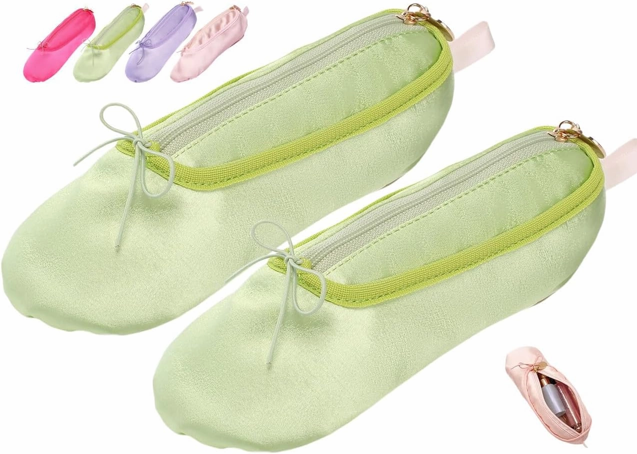Litex Ballet Slipper Makeup Bag，Small Cosmetic Bag for Trip Portable Cosmetic Travel Bag, Suitable for Storing Lipstick, Eyebrow and Eyeliner, Gift for Dancers Cosmetic Organizer Bag (Green*2pcs)