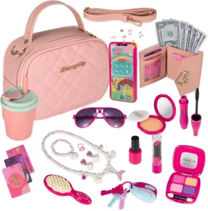 Little Girls Play Purse, Kids Toy Purse and Pretend Makeup Kits for Toddlers -My First Purse Set Include Handbag, Phone, Wallet, Play Mermaid Jewelry, Pretend Play Girl Toys, Gift for Girls 3 4 5 6 7