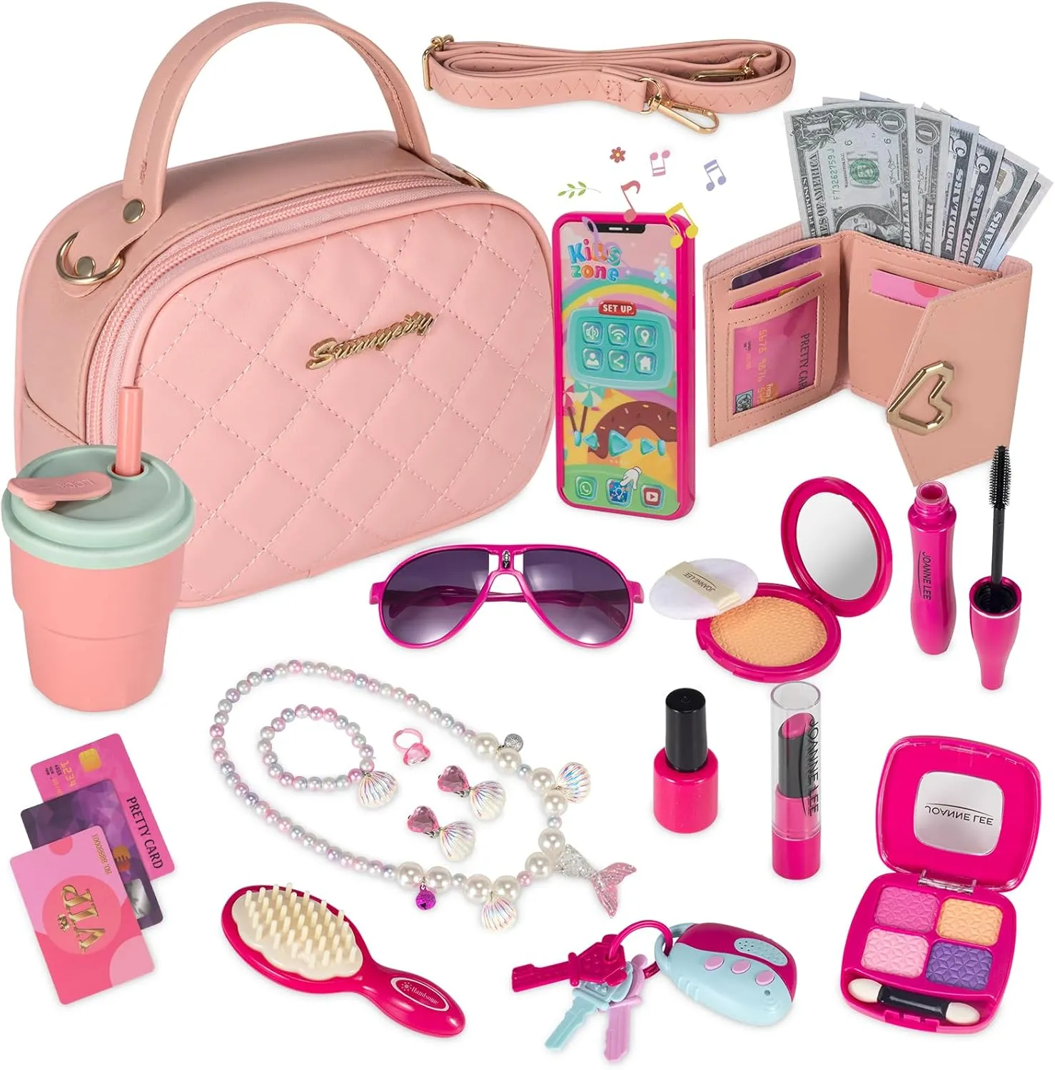 Little Girls Play Purse, Kids Toy Purse and Pretend Makeup Kits for Toddlers -My First Purse Set Include Handbag, Phone, Wallet, Play Mermaid Jewelry, Pretend Play Girl Toys, Gift for Girls 3 4 5 6 7