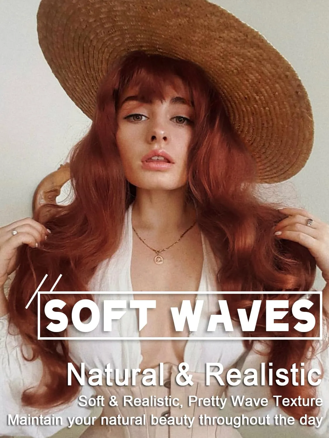 Long Auburn Wavy Wigs for Women 26 Inch Middle Part Curly Wig Natural Looking Synthetic Copper Red Body Wave Wig for Cosplay Daily Party Use