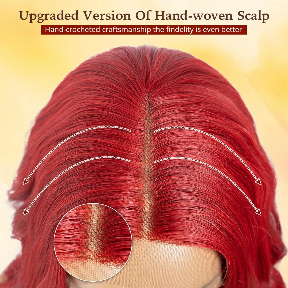 Long Wavy Synthetic Lace Front Wig for Women 30 inches Middle Part Natural Hairline Heat Resistant Fiber Wigs for Daily Party (Red)