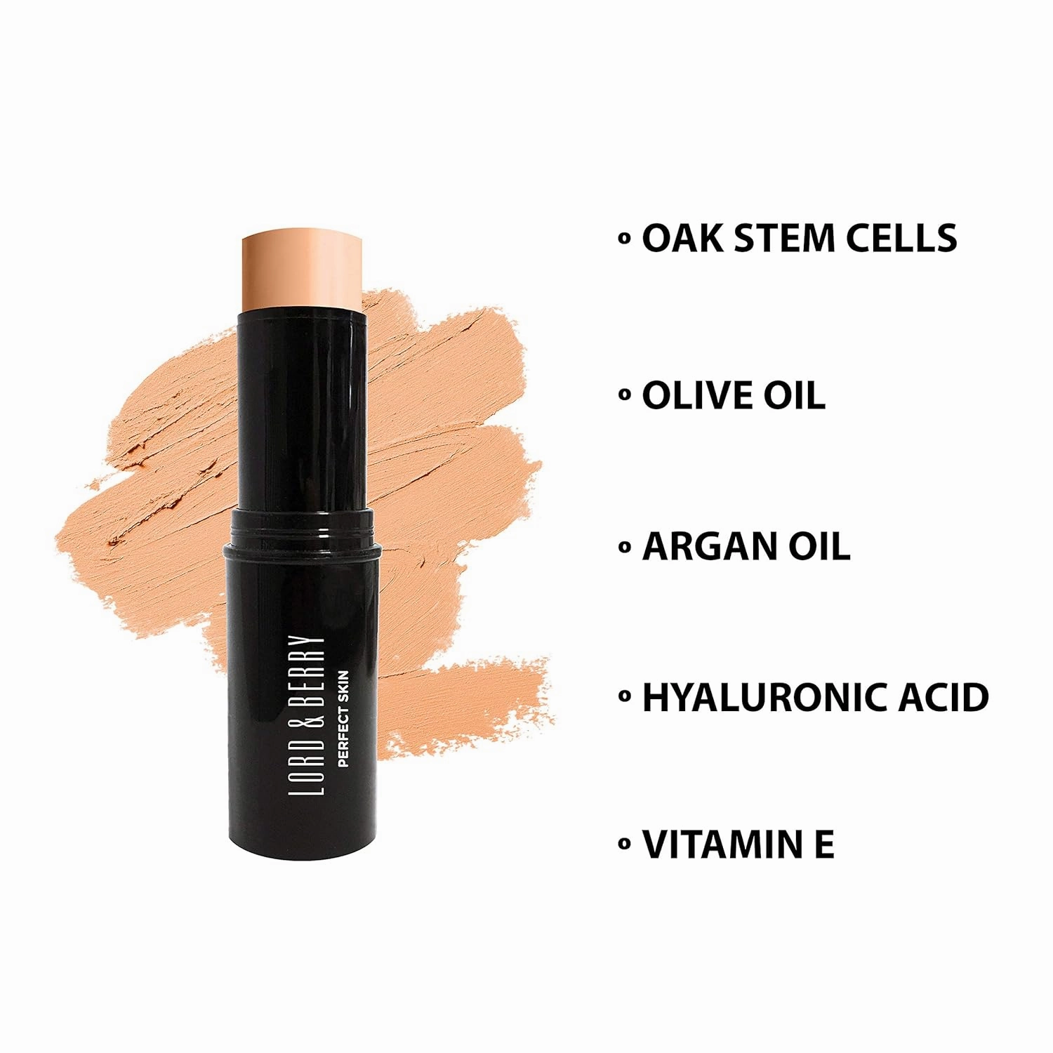 Lord & Berry PERFECT SKIN Smooth Creamy Natural Look Foundation Stick, Soft Matte Finish with Oak Stem Cells, Olive Oil, Argon Oil, Hyaluronic Acid and Vitamin E