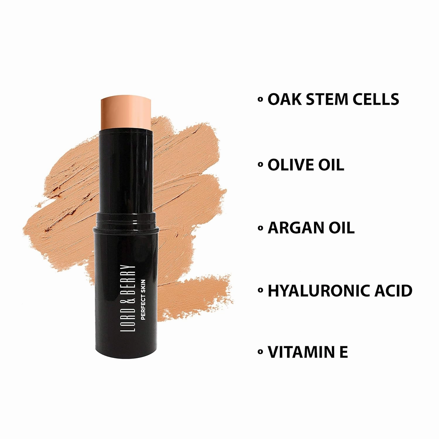 Lord & Berry PERFECT SKIN Smooth Creamy Natural Look Foundation Stick, Soft Matte Finish with Oak Stem Cells, Olive Oil, Argon Oil, Hyaluronic Acid and Vitamin E