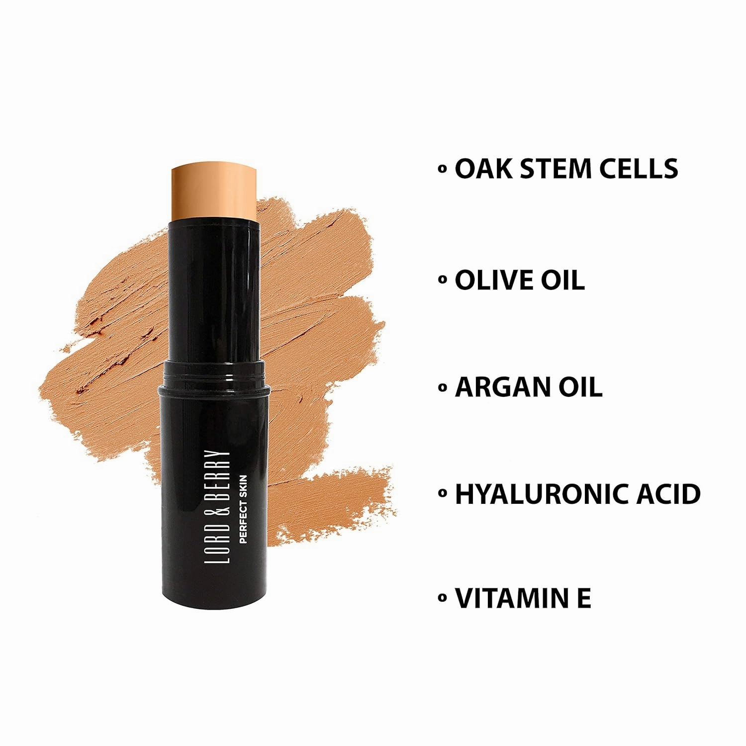 Lord & Berry PERFECT SKIN Smooth Creamy Natural Look Foundation Stick, Soft Matte Finish with Oak Stem Cells, Olive Oil, Argon Oil, Hyaluronic Acid and Vitamin E