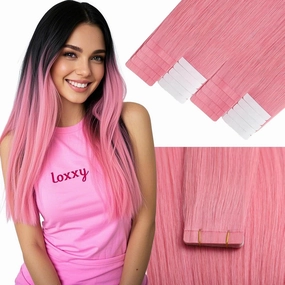 Loxxy Colored Tape in Hair Extensions Human Hair Pink 10pcs Remy Invisible 18inch Soft Remy Hair Extensions Real Human Hair Tape in for Women 25gram
