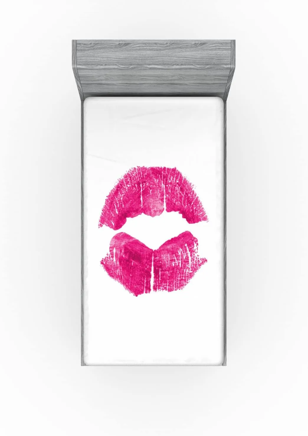 Lunarable Kiss Fitted Sheet, Realistic Looking Female Lipstick Print in Pink Shade on White Backdrop Glamor, Bed Cover with All-Round Elastic Deep Pocket for Comfort, Twin Size, Fuchsia White