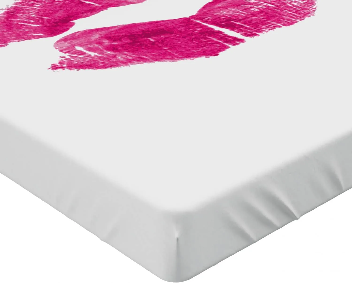 Lunarable Kiss Fitted Sheet, Realistic Looking Female Lipstick Print in Pink Shade on White Backdrop Glamor, Bed Cover with All-Round Elastic Deep Pocket for Comfort, Twin Size, Fuchsia White
